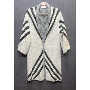 Tory Burch Bohemian Striped Long Open Cardigan Beige Black Womens Size Large